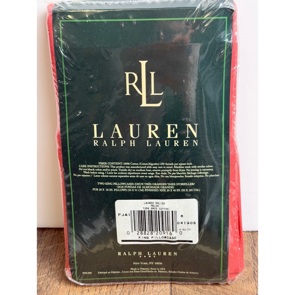 Lauren Ralph Lauren King Pillowcases Set of 2 Melon Solid 250TC Cotton New - Picture 2 of 6